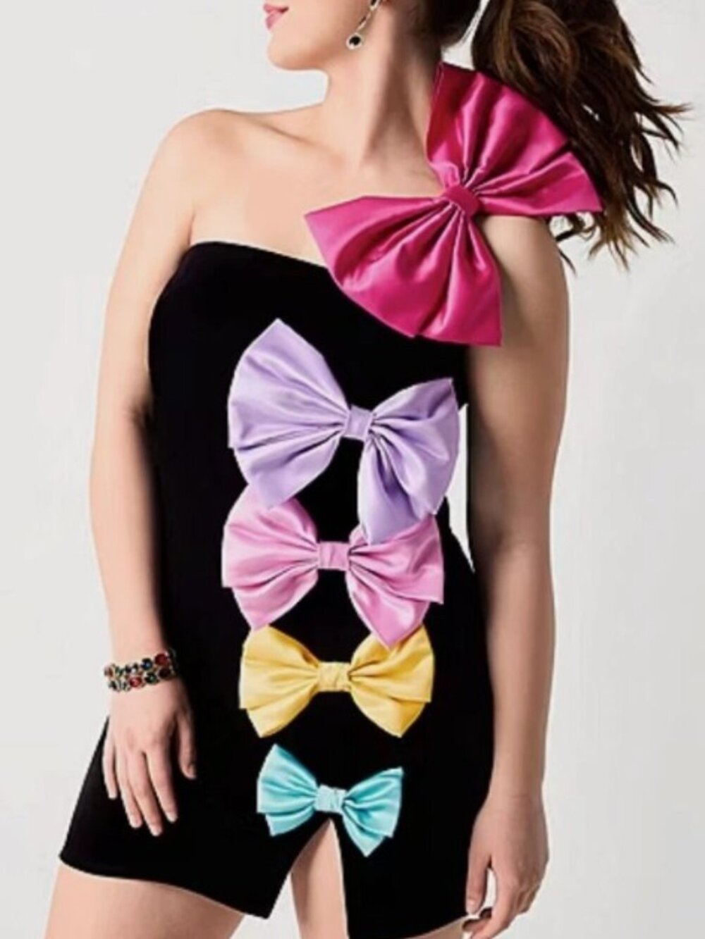 NWT Johnny Wujek JCPenney Velvet Rainbow Bow Mini Dress L Prom Y2K
